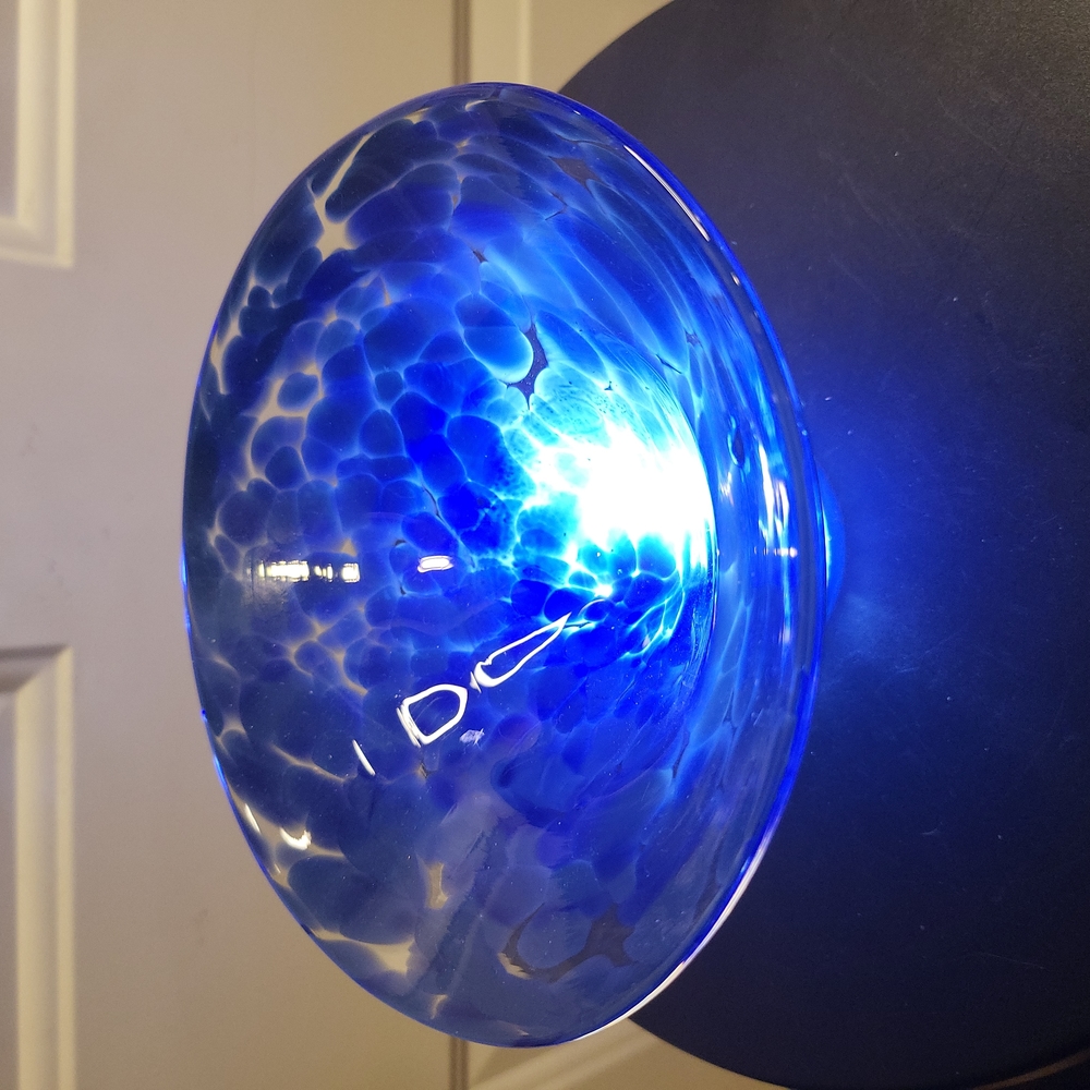Signed Art Glass Spotted Blue Dish - Picture 3 of 9